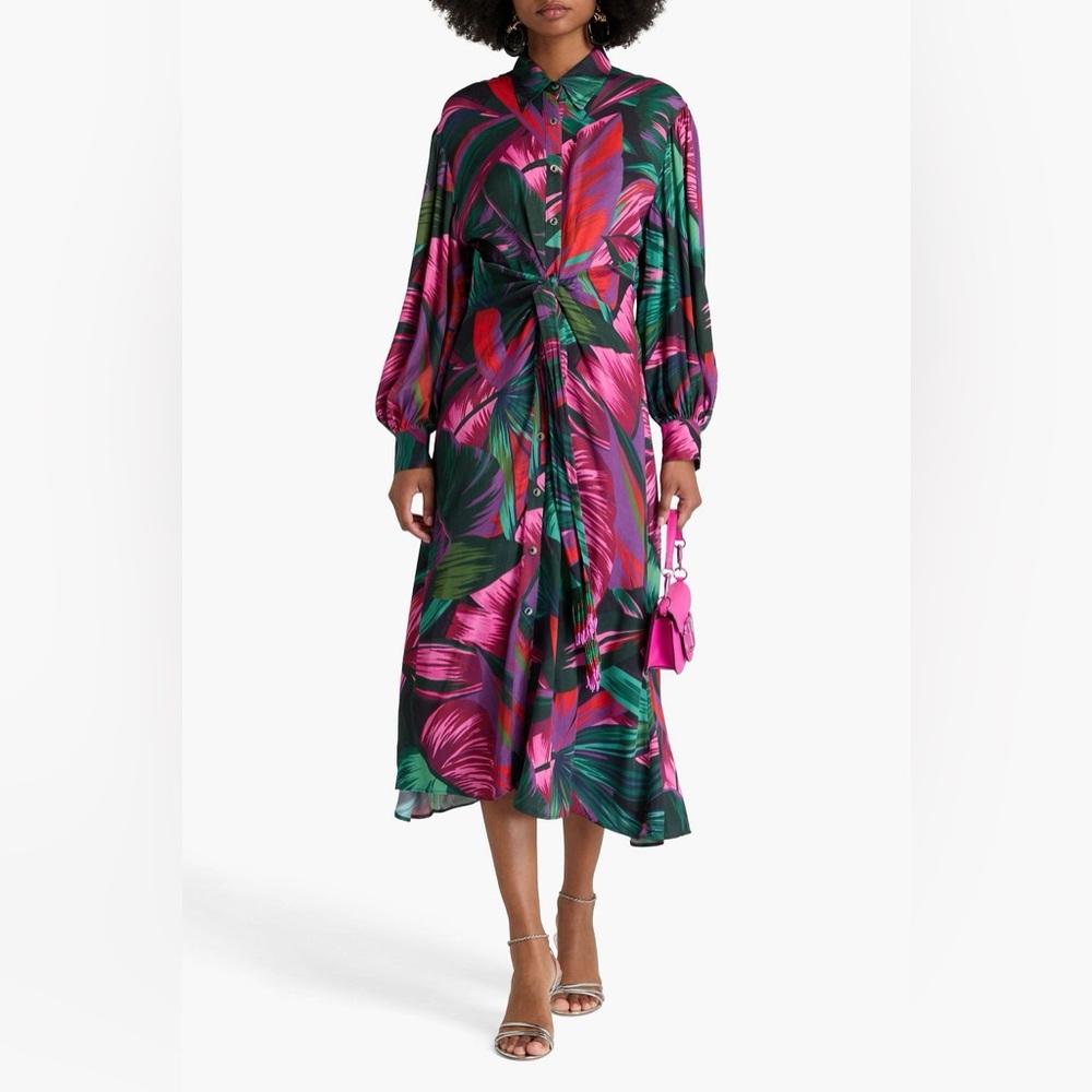 Farm Rio Bead-Embellished Printed Twill Midi Shirt Dress